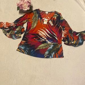 NWT CUPIO Size S Tiered Ruffle Sleeve Top